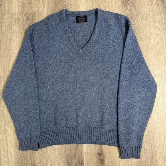 Vintage Jantzen Wool Blend Sweater‎ Men's Large Blue V-Neck Made in USA - Picture 1 of 7